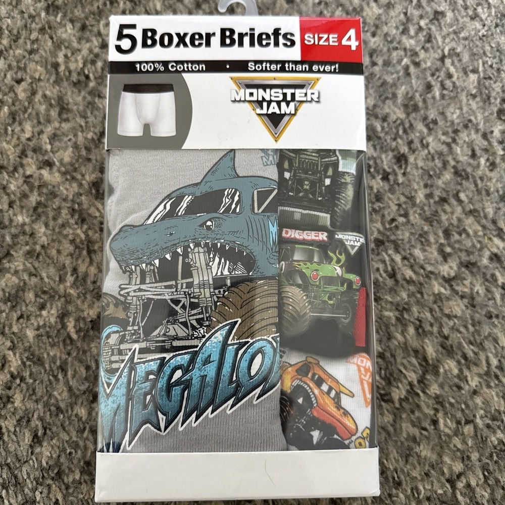Monster Jam 5 pack Boys Boxer Briefs Size 4